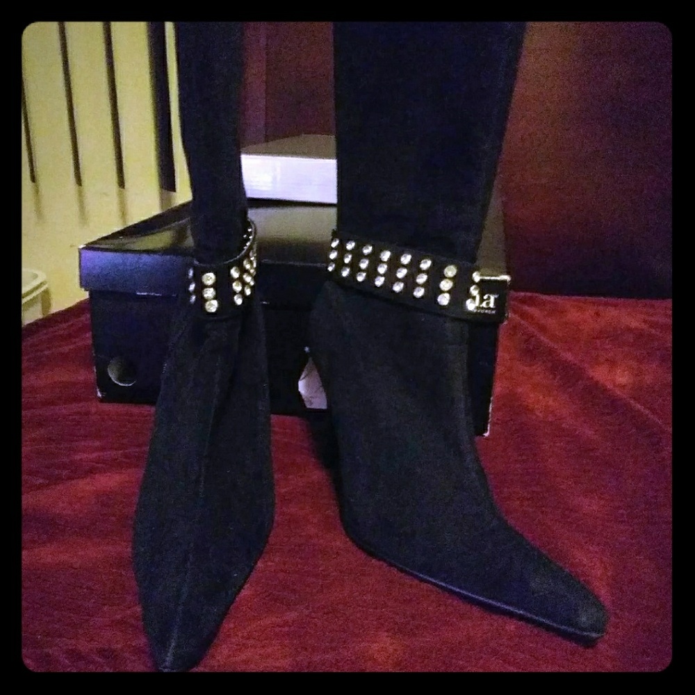 Black studded faux suede boots